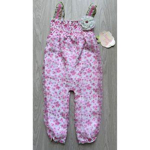 Nannette Baby long pink floral chiffon romper 18m NWT